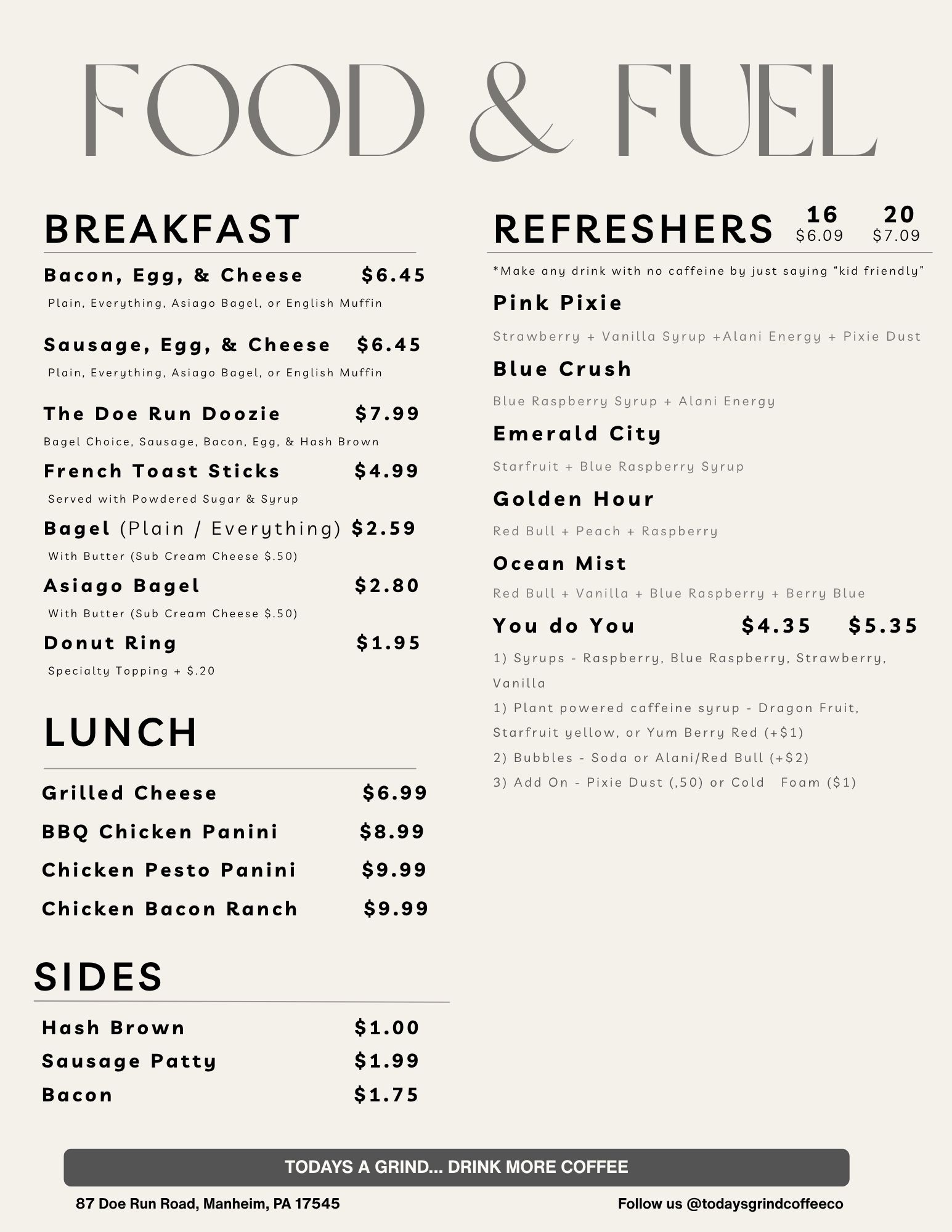 Menu page 1